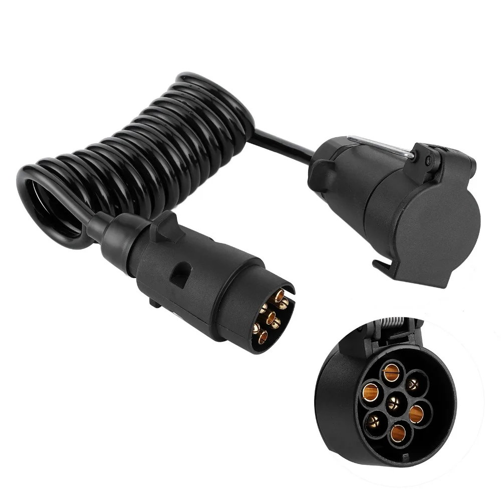 2M Trailer Plug Adapter 7 Pin Coiled Cable Trailer Extension Cord Connector Cap 12V Trailer Wiring Connector