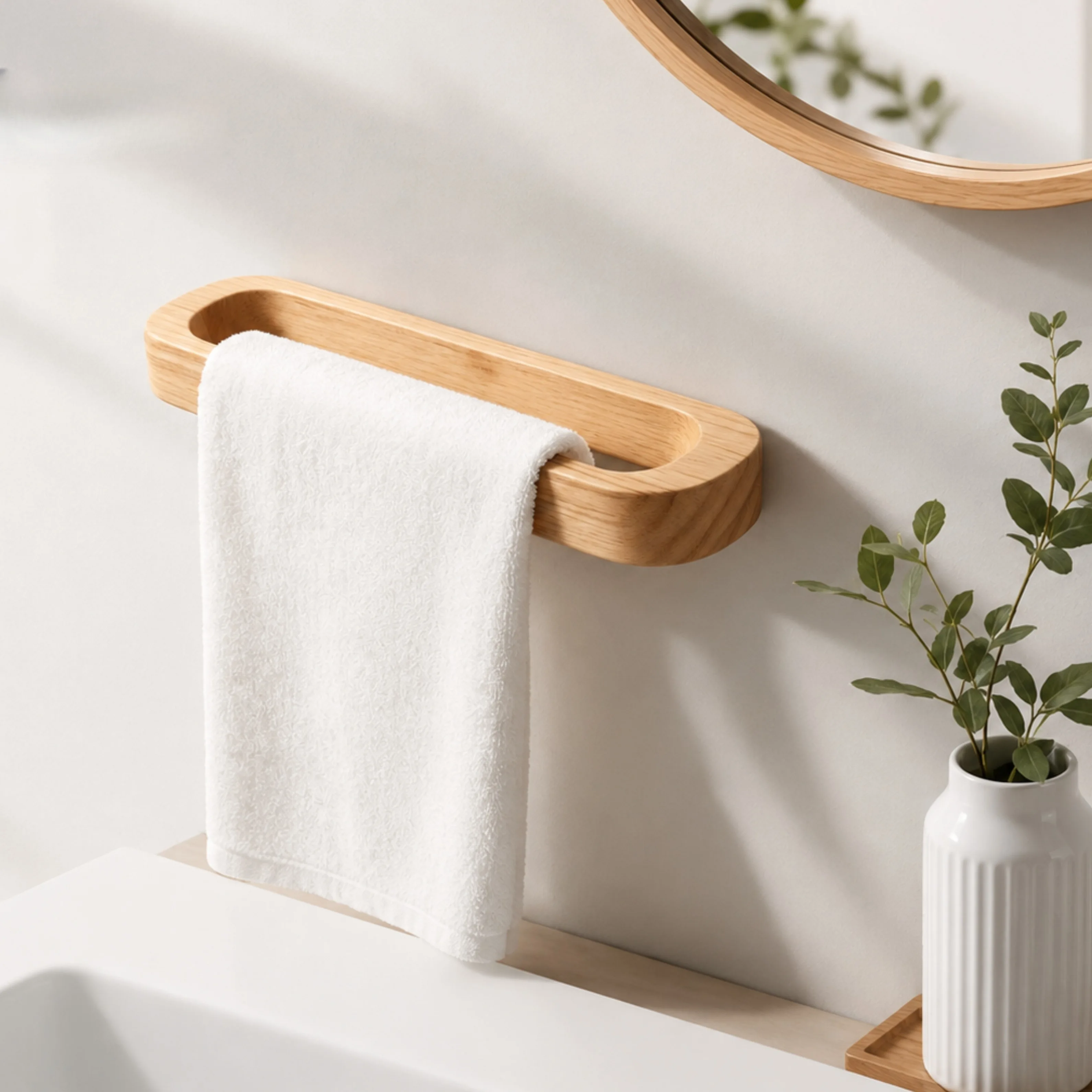 Heavy Duty Wooden Wall Mount Towel Shelf Thickened Towel Bar Decor Organizer For Bathroom Bedroom