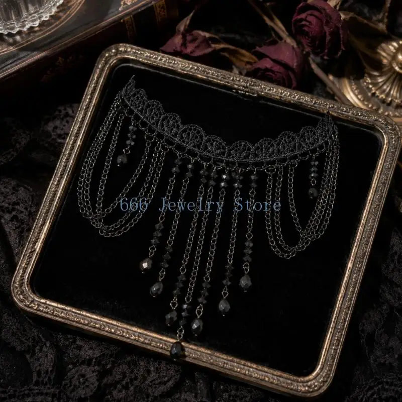 F2TD Predominantly Black Gothic Necklace, Electroplated Alloy Neckwear Designed for Dark Outfit Styling at the Neckline