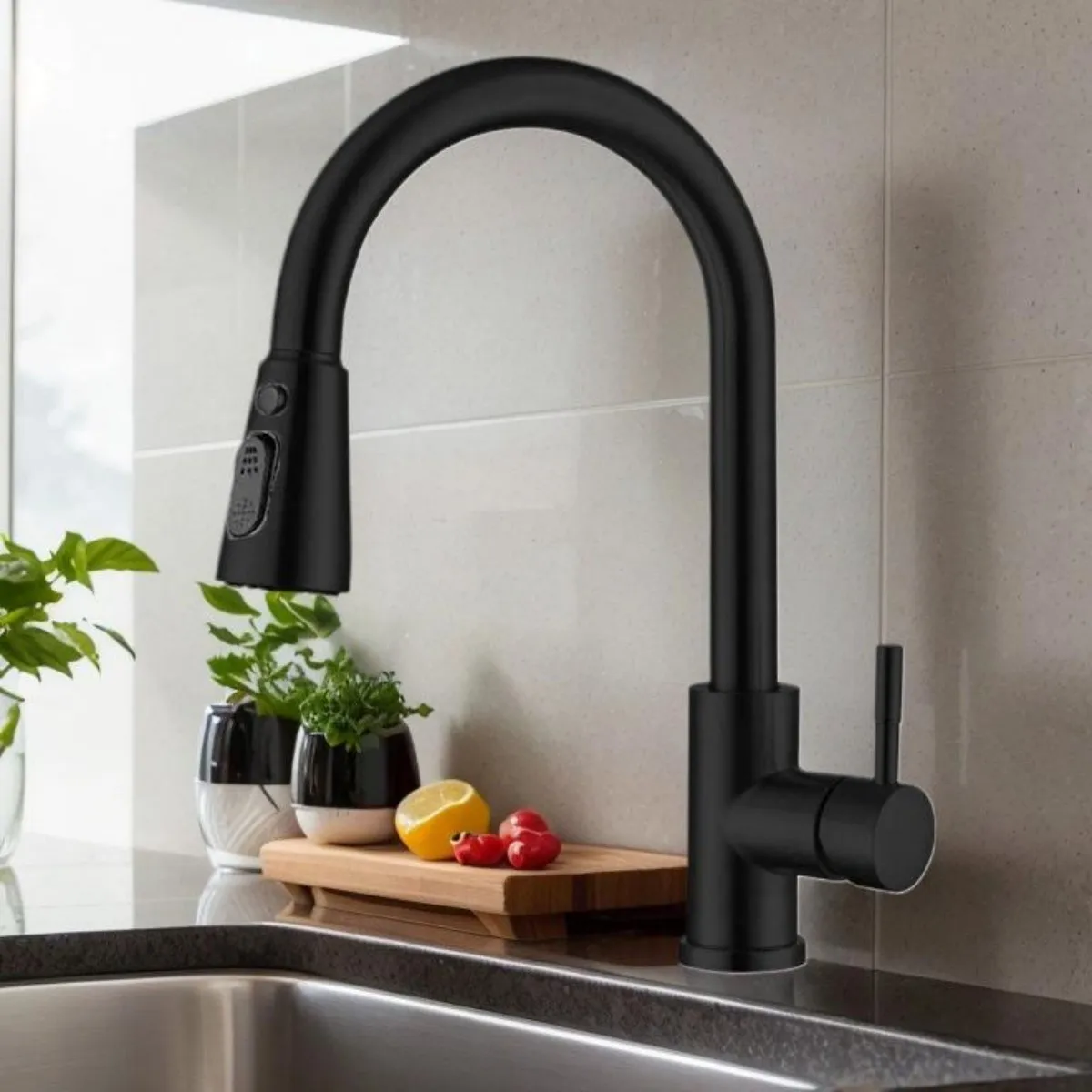 صنابير المطبخ مع فوهات قابلة للسحب، 360 درجة °   صنابير خلاط حوض المطبخ الدوارة، وصنابير خلاط المطبخ مع 3 أنماط للرش