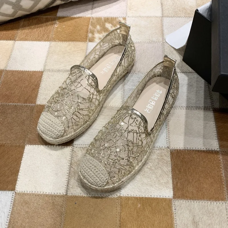 شقة نسائية حذاء مسطح 2025 جديد أزياء من الدانتل مريحة المنسوجة يدويا أحذية الصياد أحذية رياضية للشاطئ عادية Tenis De Mujer #3