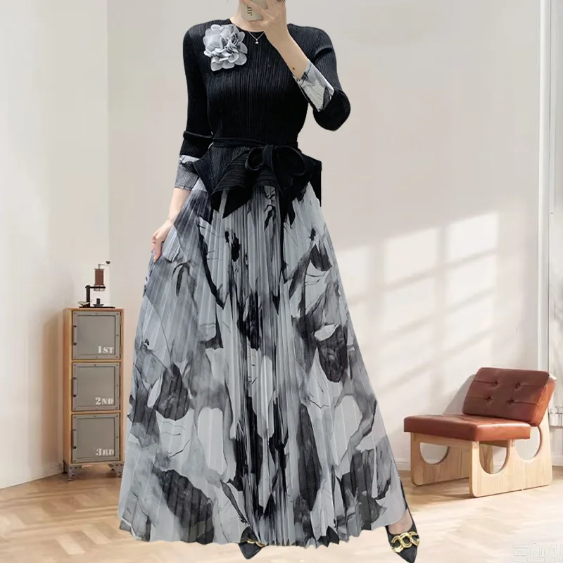 

Miyake Pleated Skirt Suit Casual 2025 Spring Summer New Tie Pleat Waist Irregular Top Pleated Skirt Fold Suit Female Clothing