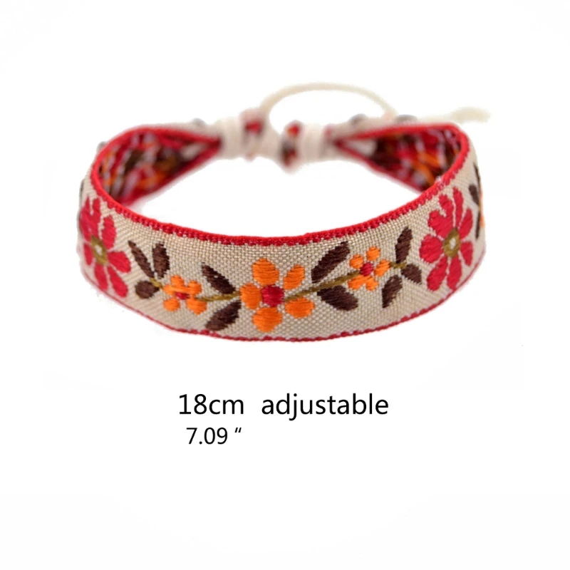 Boho Strawberry Flower Embroidered Woven Bracelet Friendship Wrap Bracelet