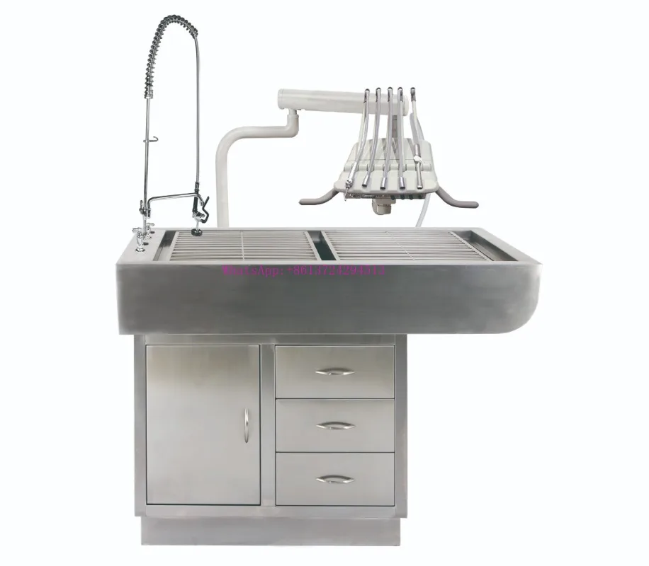 

Preparation Table Dental- Table with Stainless Steel Tub and Painted Cabinets- Left Hand