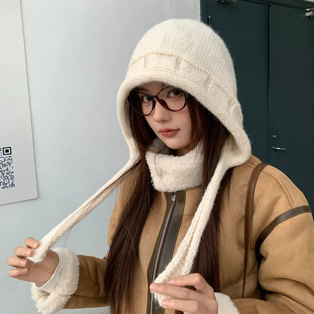 

Fashion Lace-up Design Knitted Hats Warm Adjustable Earflap Beanies Windproof Pullover Hat