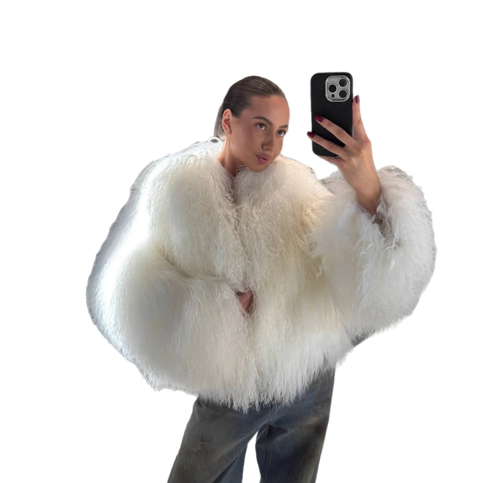 Women's Winter Women's Clothing Hip Hop Coat with Shawl Collar Long Sleeve Regular Length Pocket Woman Oversized Curly Texture