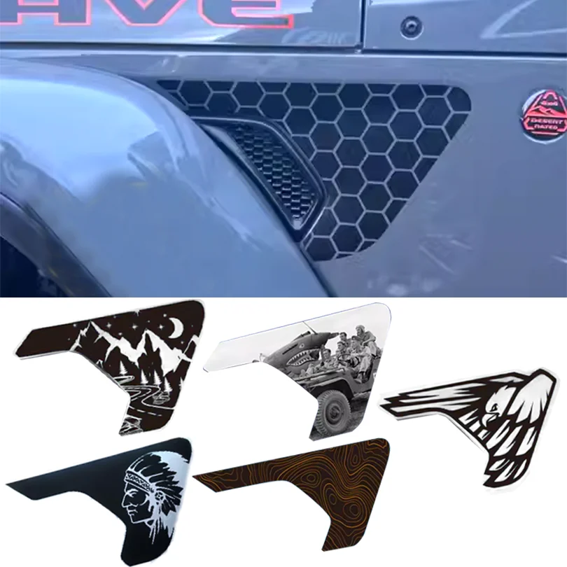 Creative Fender Vent Sticker Eagle Mountain Topo Map Honeycomb Graphics Vinyl Decal for Jeep Wrangler JL JT Gladiator 2018-2023