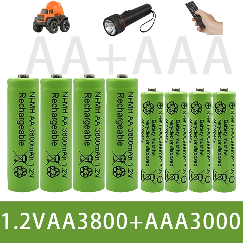 

1.5V AA + AAA NI MH Rechargeable AA Battery AAA Alkaline 3800-3000mah For Torch Toys Clock MP3 Player Replace Ni-Mh Battery