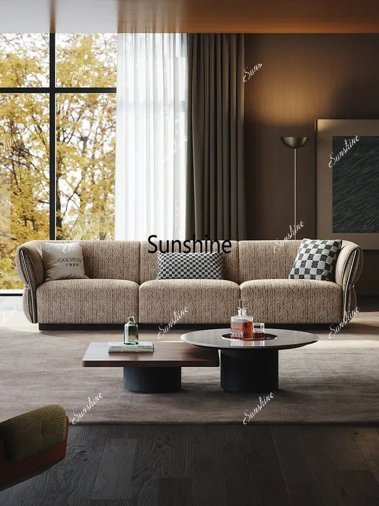 YFabric sofa light luxury high-end Italian minimalist living room high-end cotton and linen straight row