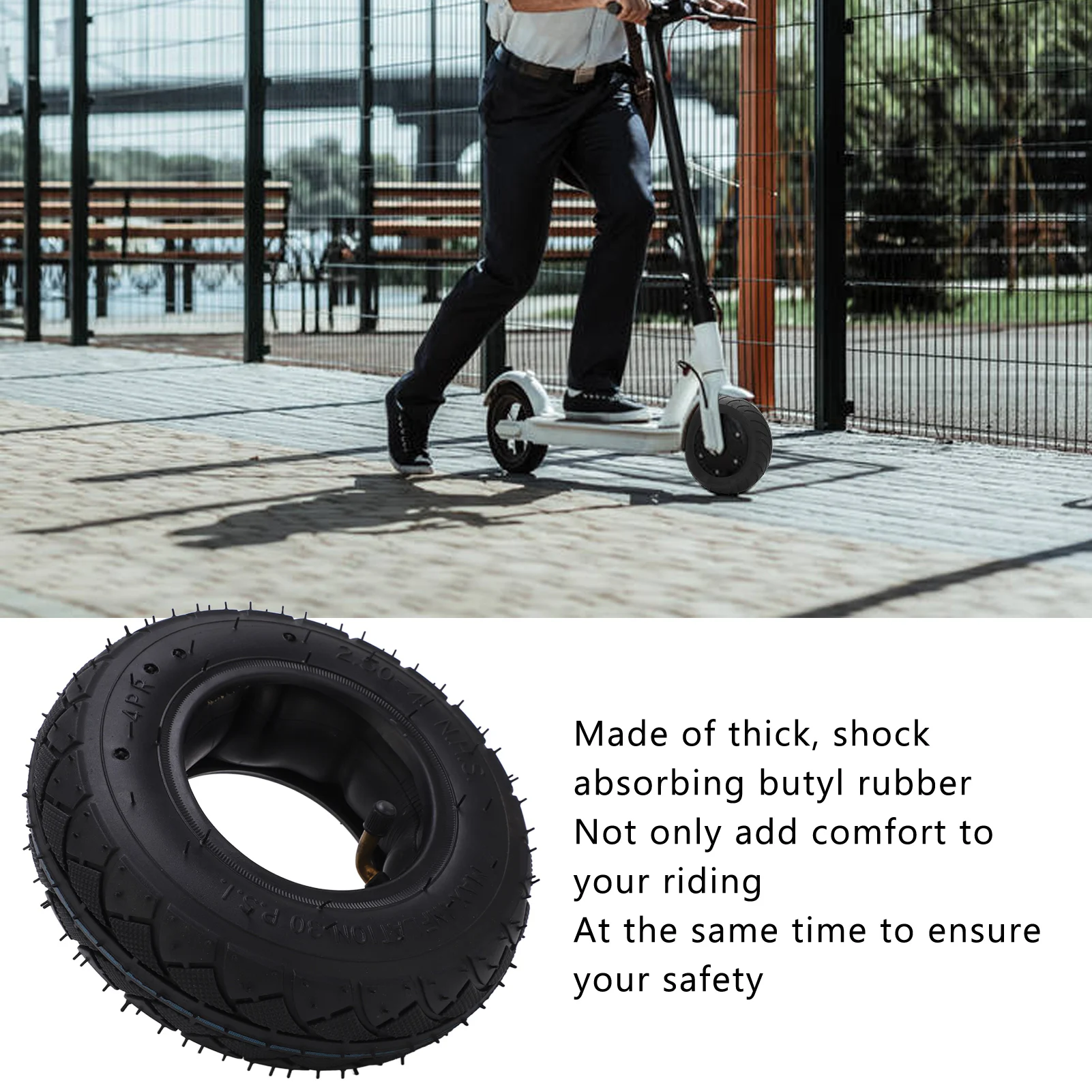 

Portable Tire Inner Tube 2.50‑4 Tire and Inner Tube Set Rubber Inner Outer Tyre Replacement for Scooters Electric Wheelchairs