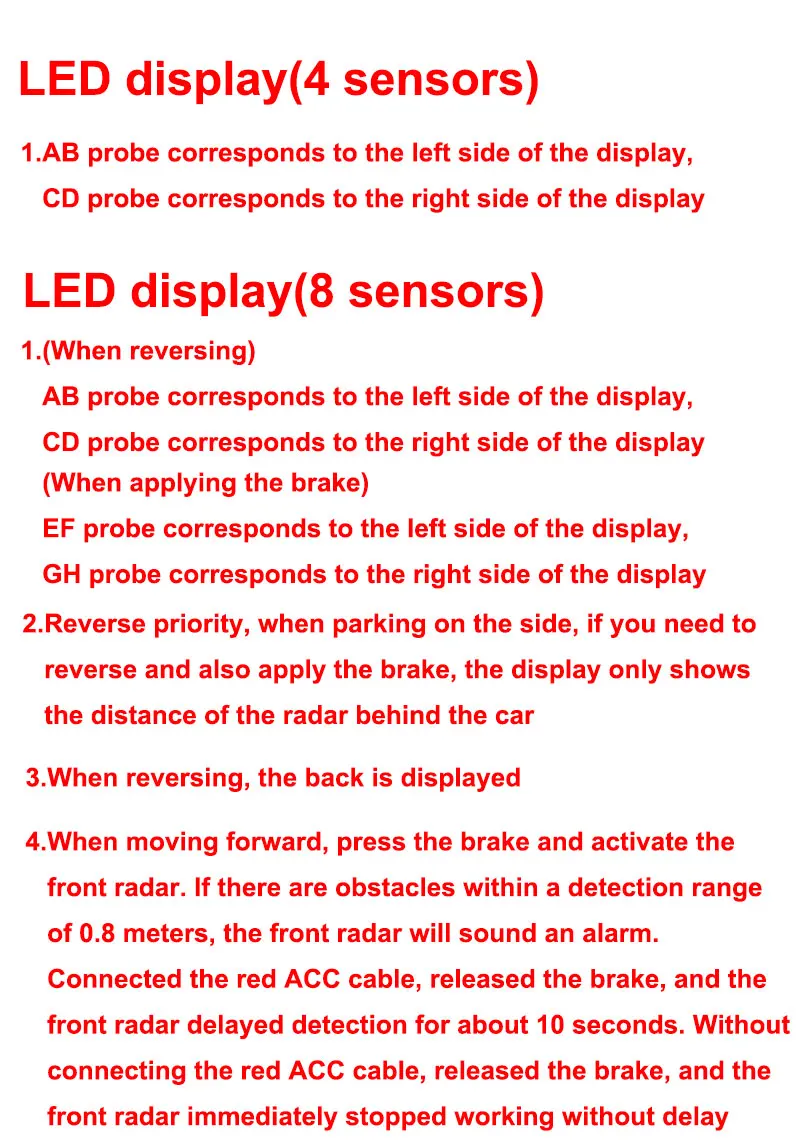 8-Sensor LED-Streifen Parkradar, 5 Sprachoptionen (EN/RU/ES/TR/Beep), 22mm Sensoren & 12-Farben-Display für Sicheres Rückwärtsfahren – Detail 7