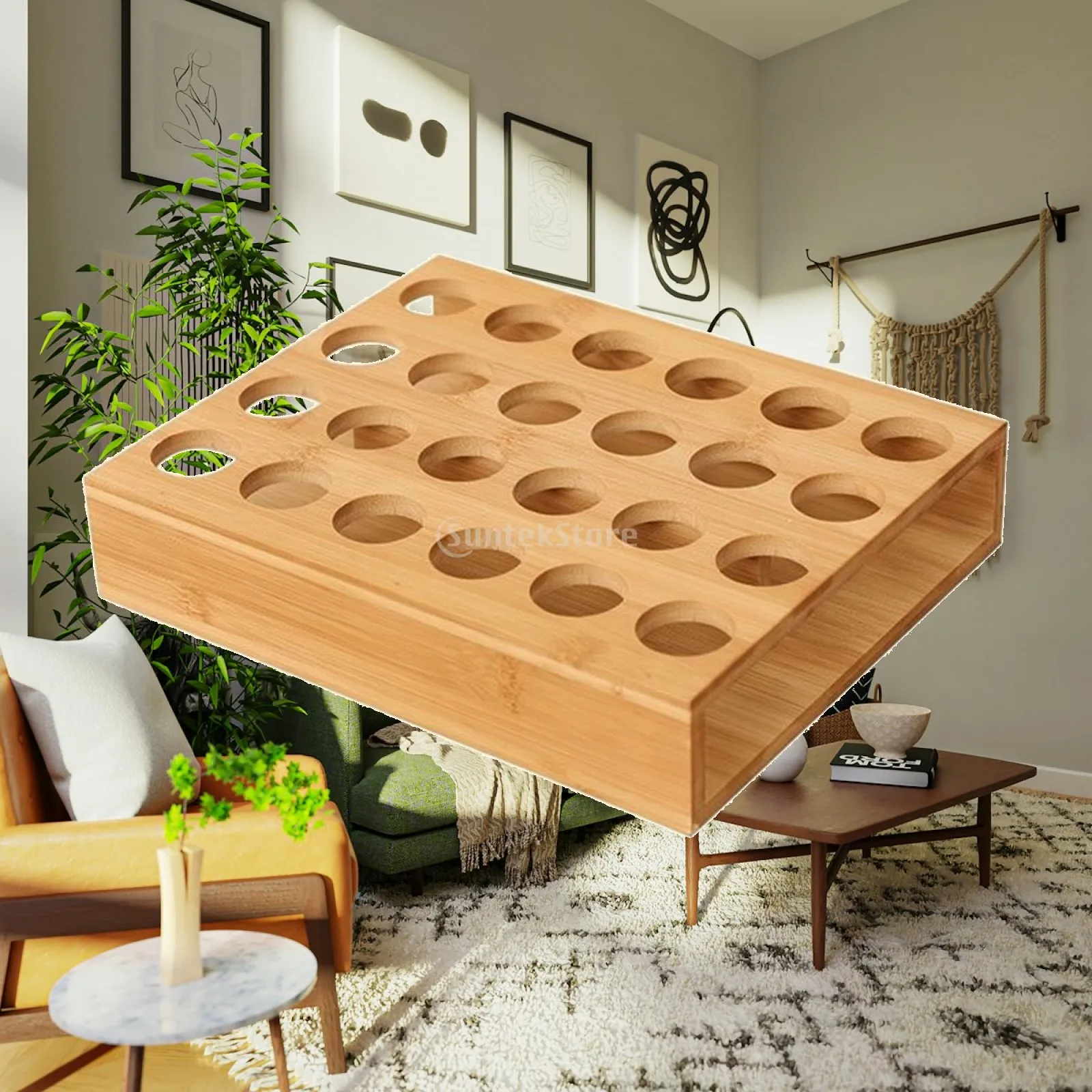 Bamboo Wood Oil Display Rack for Small Bottles Desk Pen Organizer Storage Holder Vanity Tidy