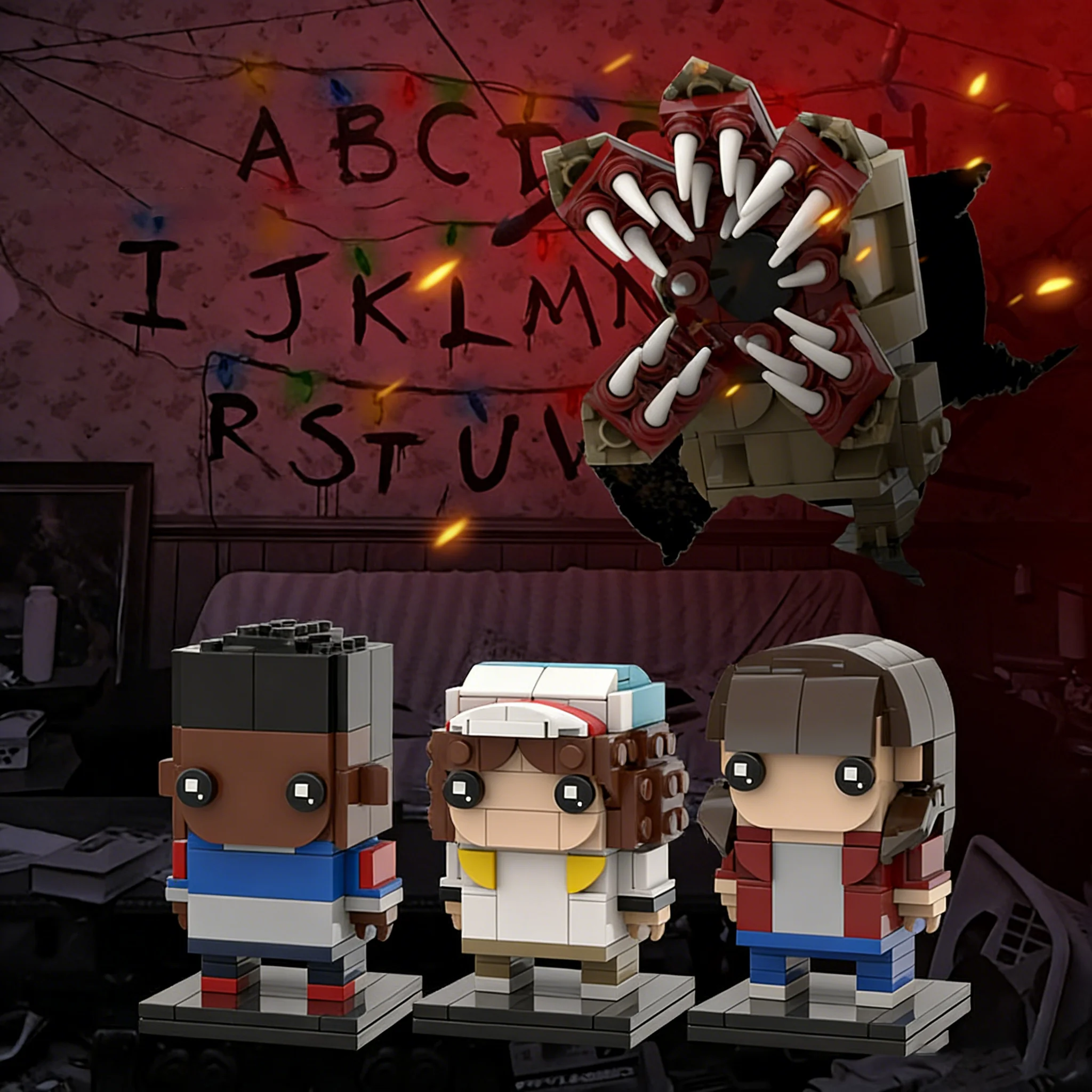 مجموعة مكعبات بناء شخصيات فيلم رعب ذات موضوع غريب - طوب صغير لشخصية ديموجورجون ورئيسي للأطفال هدية فكرة عيد الميلاد