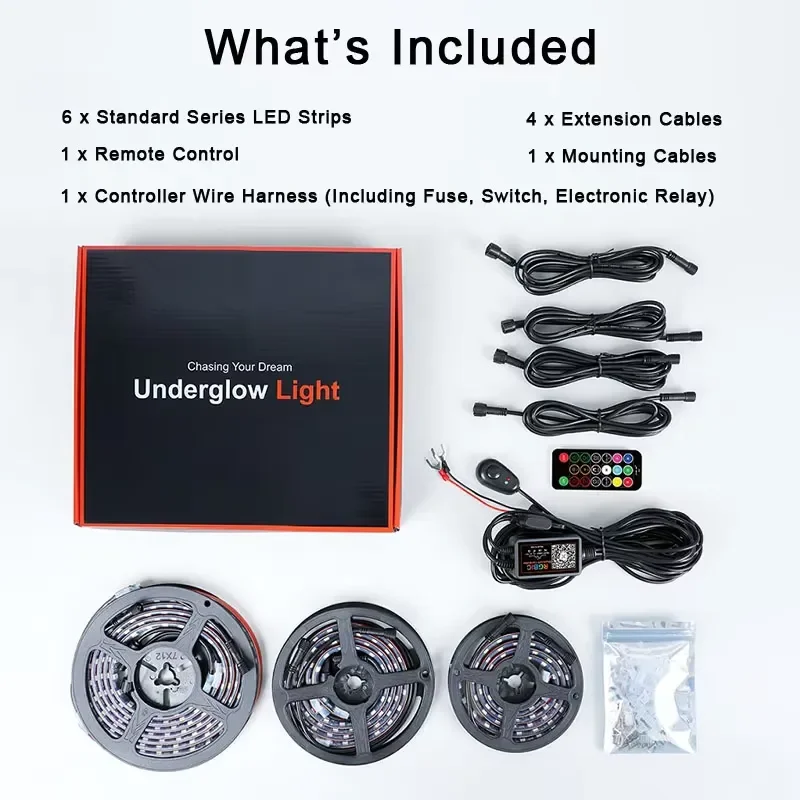 Customizable Premium Under Glow Kit IP68 Waterproof RGBIC LED Car Underbody 6 Pcs Chasing Flowing Underglow Light for Cars