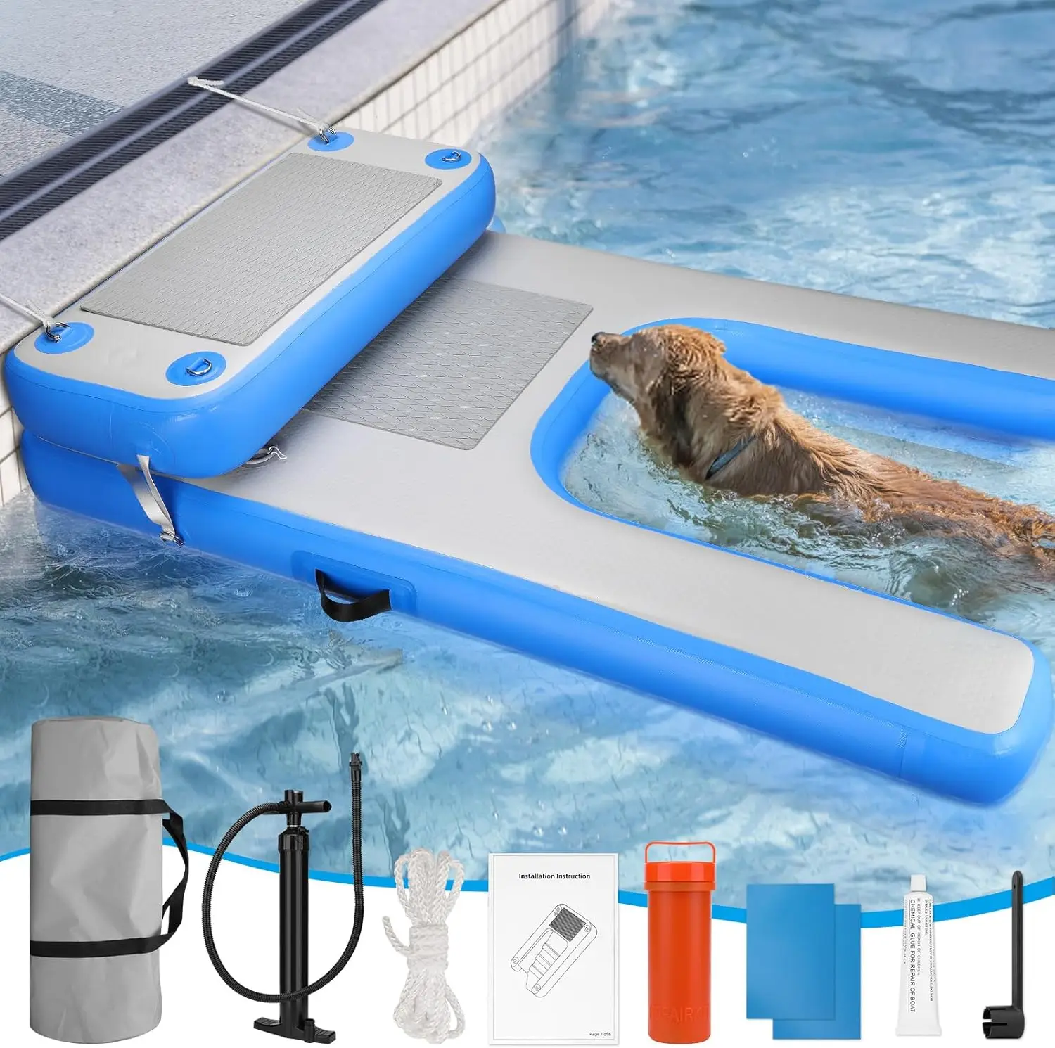 Inflatable Dock Platform Plank Floating Mat Dog Boat Ramp Lake Inflatable Dog Ramp for Ocean Water
