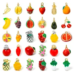 1 Piece 3D Fruits Charms For Jewelry Making 18K Real Gold Color Enamel Mango Orange Banana Strawberry Pendant Necklace DIY