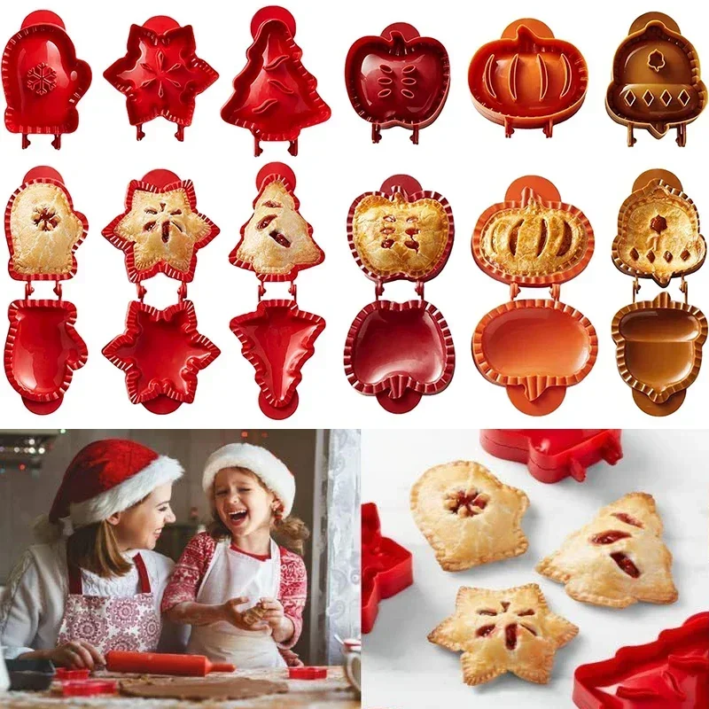 Fall Mini Hand Pie Molds Dough Presser Tools Halloween Christmas Pocket Pie Mould Apple Pumpkin and Acorn Shape Baking Tools