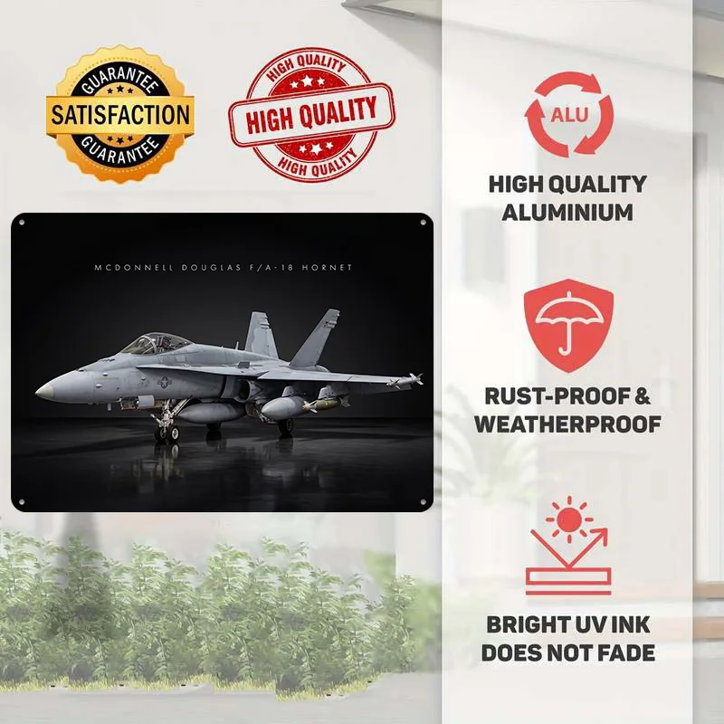 McDonnell Douglas F/A-18 Hornet Fighter Jet Personalized 3D Textured Metal Poster Wall Art Tinplate Sign for Decor Room Home Tin
