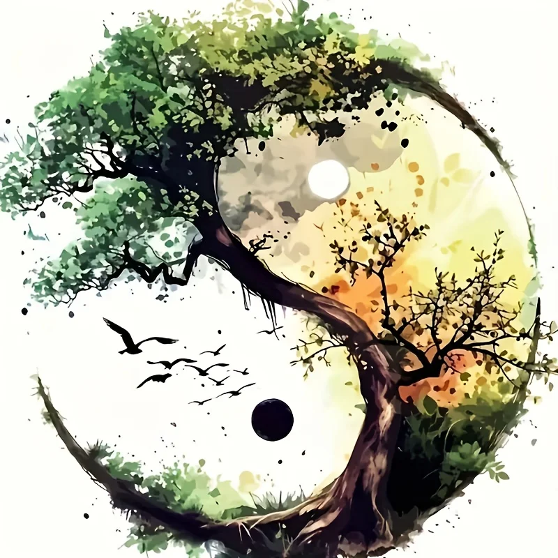1Pc 2D Flat Yin Yang Tree of Life Vinyl Sticker, Self‑Adhesive Decal for Car Laptop Water Bottle Wall Cup Decor, Holiday Gift