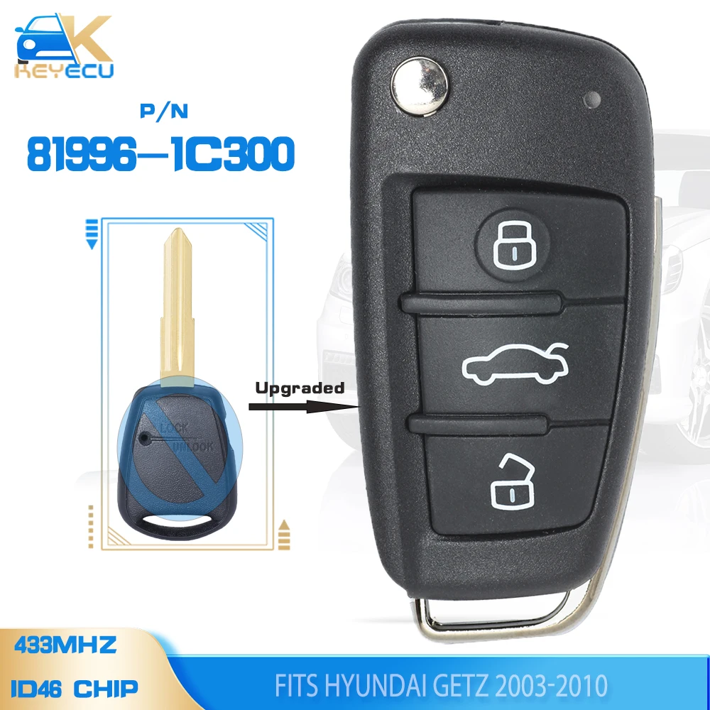 KEYECU 81996-1C300 Upgraded Folding Remote Key Fob 433MHz ID46 Chip for Hyundai Getz 2003 2004 2005 2006 2007 2008 2009 2010