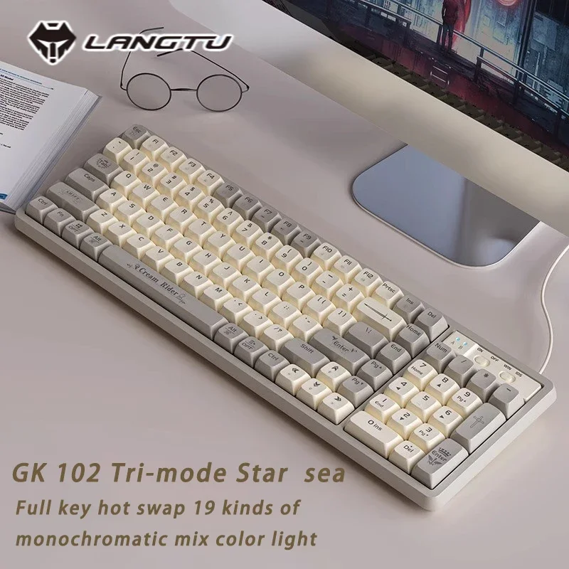 Langtu GK102 Wireless Keyboard Multi Color Light Up Key Mechanical Bluetooth Keyboard 102 Keys Gaming Computer Accessories Gifts