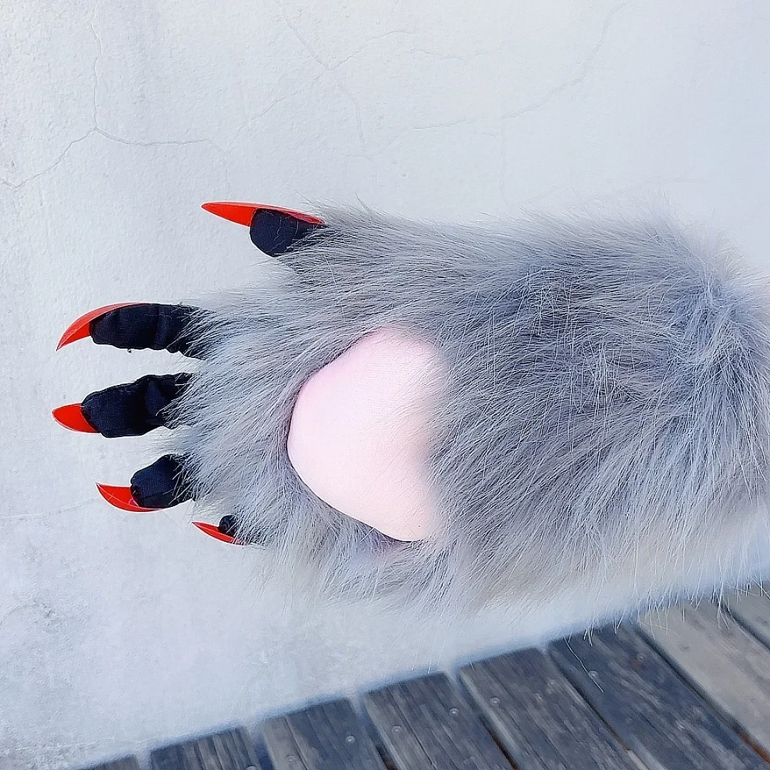 Fursuits Paw Kigurumi Cat Paw Cosplay Ghost Long Nail Punk Horror Claw Furry Gloves  Animal  Halloween Gloves Bleep Sound