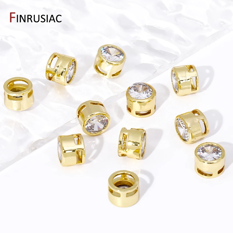 Trendy 18K Gold Plated Inlaid Zircon Spacer Beads Loose Beads For DIY Bracelet Bead Jewelry Making Supplies Wholesale