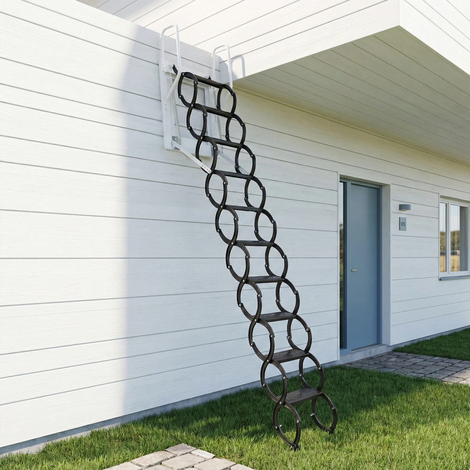 

Hidden Mount Attic Extension Stairs Anti-Slip Manganese Steel Attic Staircases 440LBS Capacity for Garages/Roofs/Basements