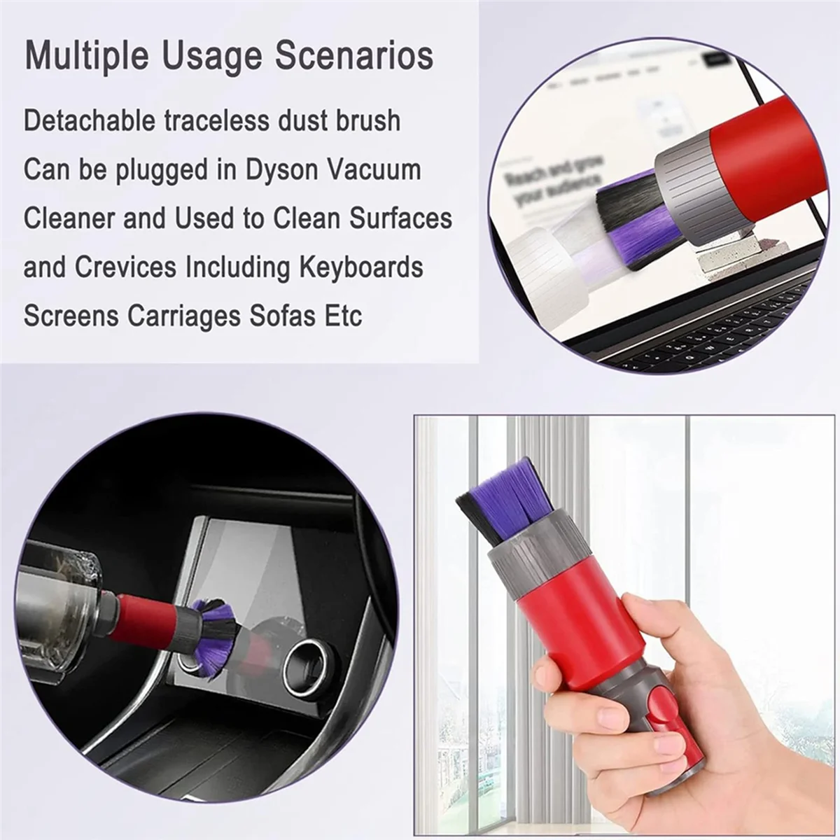 For Dyson V7 V8 V10 V11 V15 Flexible Crevice Tool and Traceless Dust Brush Attachment for Car Detailing&Corners Cleaning