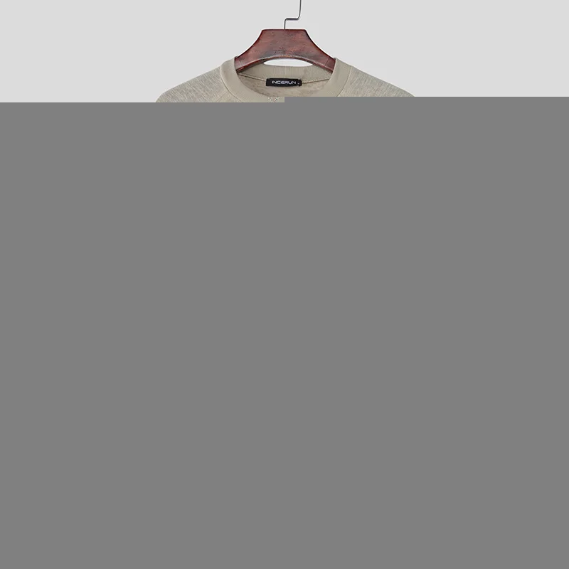 

INCERUN Men T Shirt Patchwork Knitted O-neck Long Sleeve Male Tee Tops Loose Streetwear Korean Style Fashion Casual Men Clothing