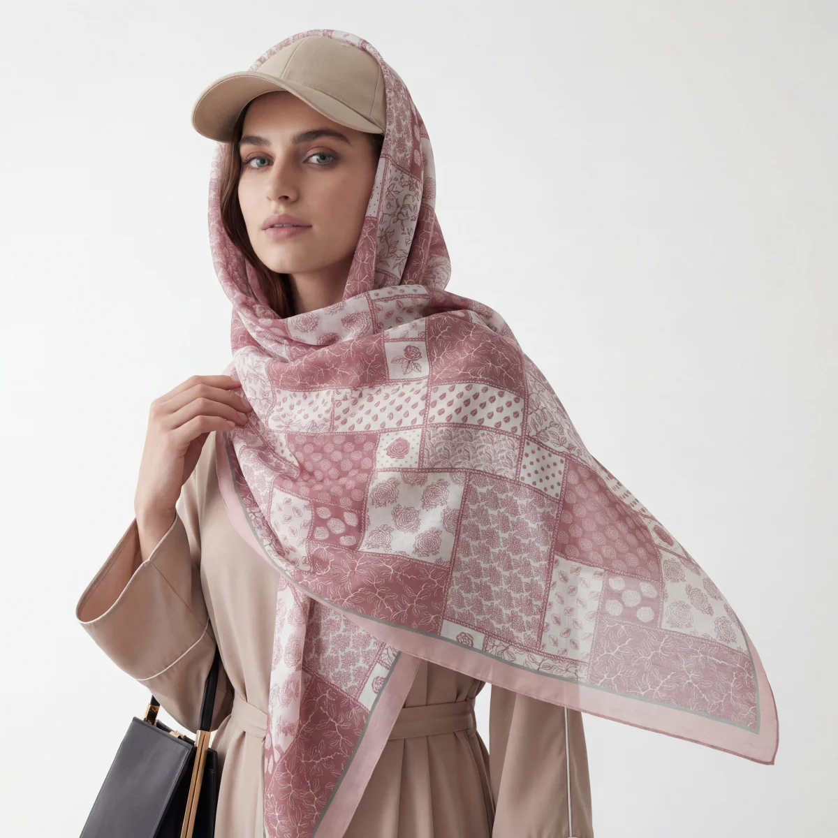 Popular Japan Voile Scarf Square Wrap Geometric Flower Digital Print Turban Shawl Breathable Hijab