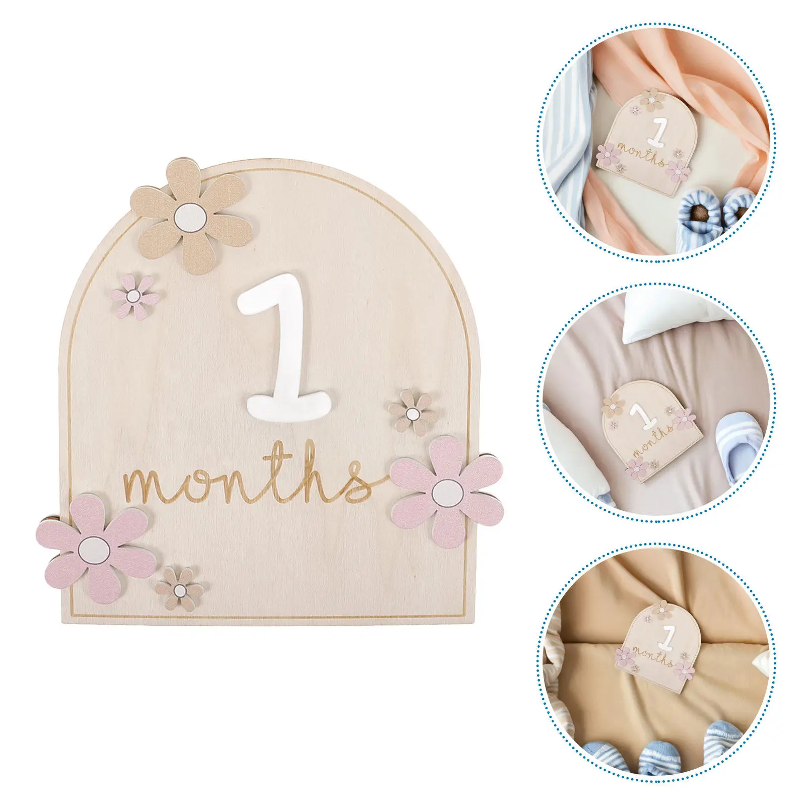 1Set Wooden Flower Baby Milestone Cards Monthly Growth Tracker Double Sided Newborn Month Signs Baby Monthly Announcement Signs