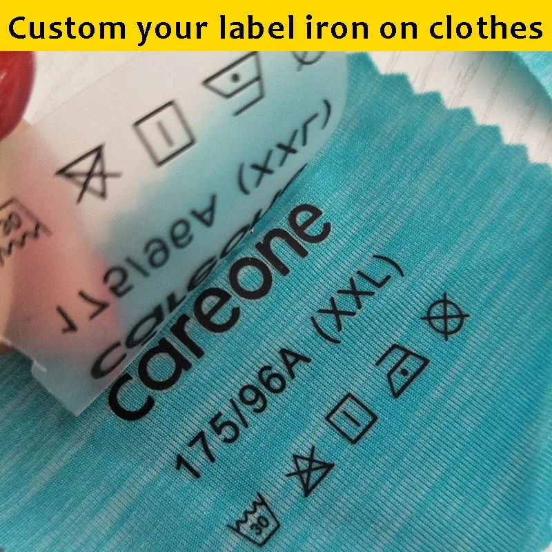 50pcs a lot Mixed Size LOGO printed Vinyl heat transfer Iron Collar Sticker cloth care washing labels Swimsuit tags