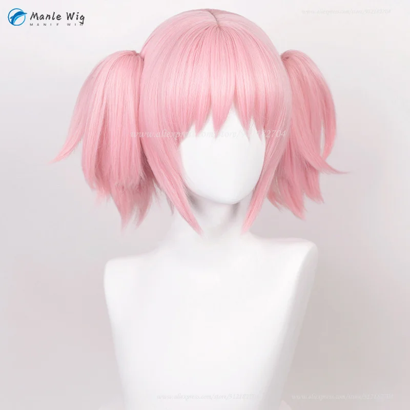 Madoka Kaname-Peluca de cabello sintético resistente al calor para Cosplay, coletas cortas de 30cm, color rosa, Anime Kaname Madoka