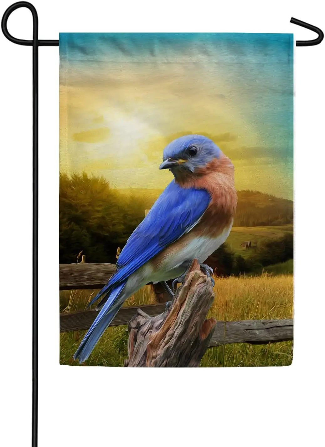 America Forever Eastern Bluebird Summer Garden Flag 12.5 x 18 inches Blue Jay Wooden Fence Spring Sunrise Double Sided Seasonal