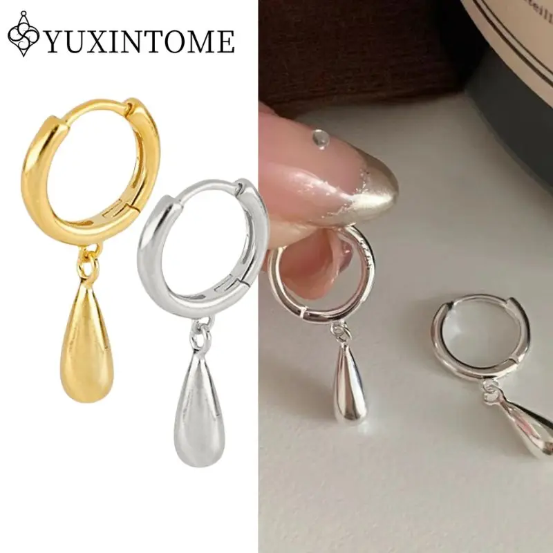 

YUXINTOME 925 Silver Needle Smooth Water Drop Hoop Pendant Earrings Minimalist Vintage earrings Jewelry For Women Gifts