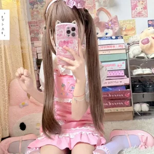 Mini Women's Lolita style dress, pink, kawaii, embroidery, lace, ruffles, bow, rabbit, strawberry dresses, sweet, Korean fashion, party 10 Main Sales Strawberry Dress - №5