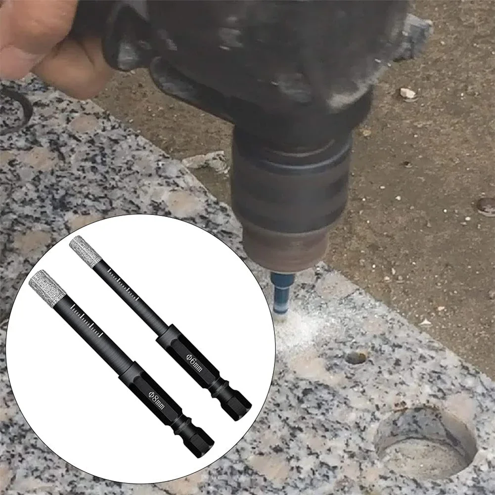 2PCS Hex Shank Diamond Dry Drill Bits 6mm 8mm Hole Saw Cutter Drilling Tool For Granite Marble Ceramic Tile Glass