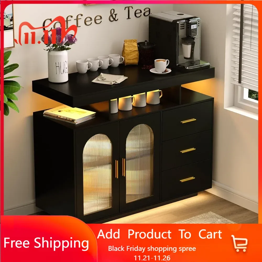 Coffee Bar Cabinet Kitchen Storage Cabinet & Sideboard Buffet Cabinets - Wood Coffee Bar Table with Shelf Capacity