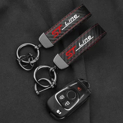 Leather Carbon Fiber Car Ring Keychain Trinket Zinc Alloy Keyrings Rotate 360 Degrees For Ford ST Line Focus Mondeo Fiesta Kuga