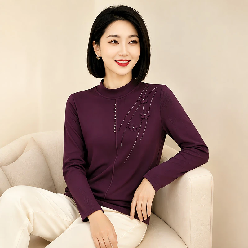 Autumn and winter Half high collar Long sleeves T-shirt Slim Stretch Tops Ladies base shirt Tees Shirt For Women