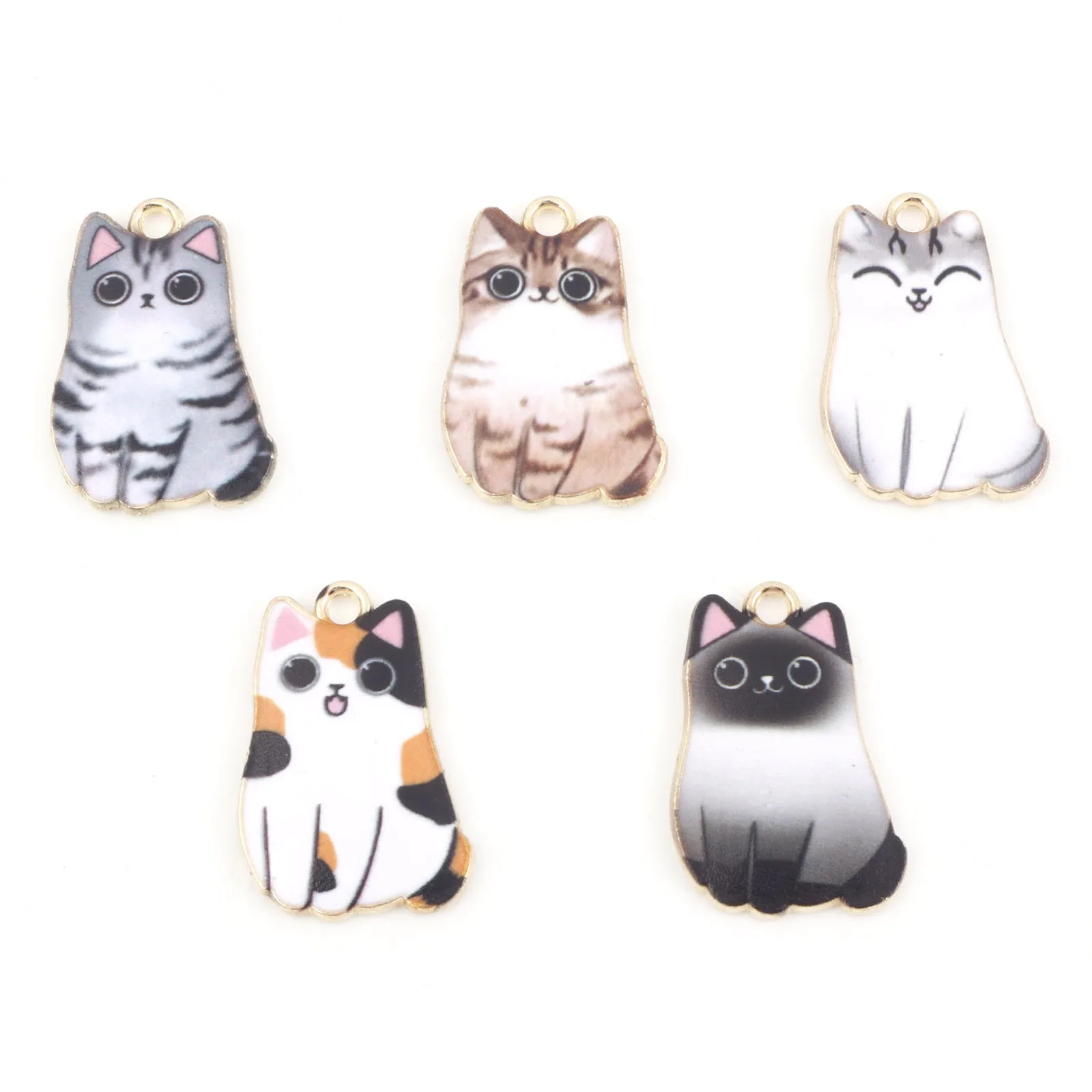 Cute Cat Animal Charms Multicolor Enamel Gold Color Pendants DIY Making Necklace Earrings Jewelry Findings 25mm x 17mm,10PCs