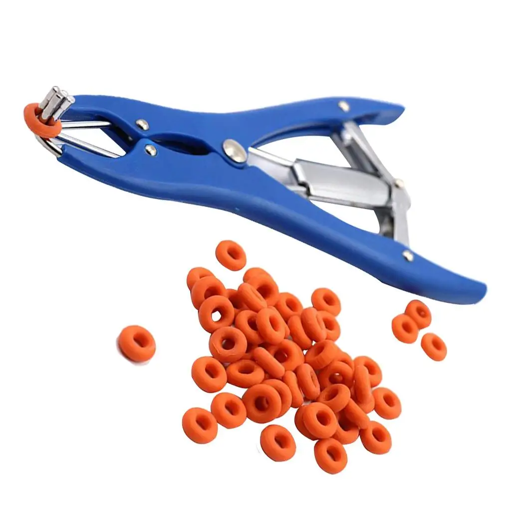 Castrator Plier Elastrator Tool Dock Tail With 100 Castration Rings for Cattle Goat