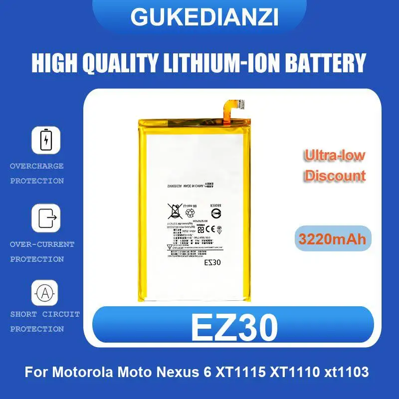 Batería de teléfono móvil para Motorola Nexus 6, para Google XT1115 XT1110 xt1103 nexus6 EZ30, capacidad real de 3220mAh