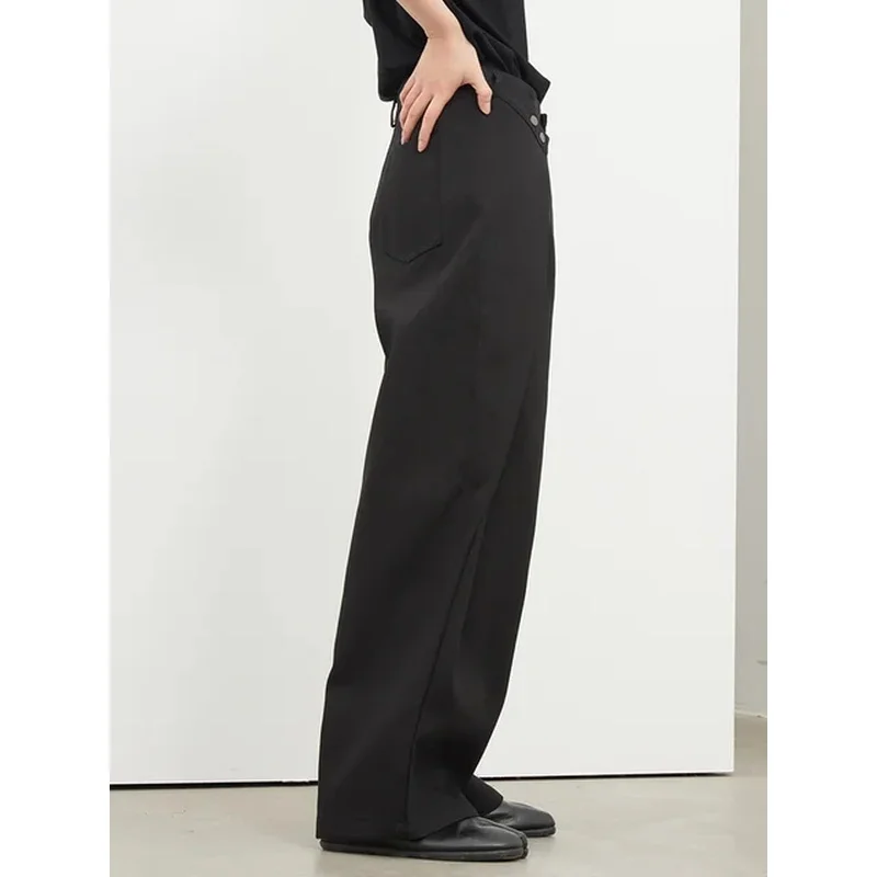 High Waist Black Pleated Button Long Wide Leg Pants New Loose Fit Trousers Women Fashion Tide Spring Autumn