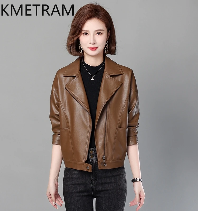 KMETRAM Real Sheepskin Leather Women\'s Jackets Spring Autumn Short Clothes for Women Large Size New Coats 2024 Casaco De Couro