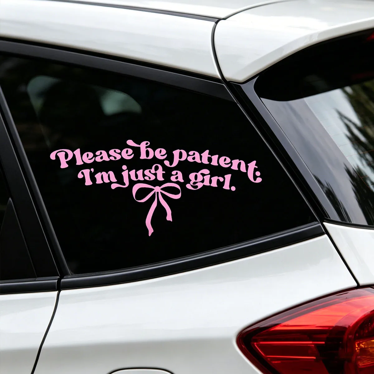 Please Be Patient, I’m Just A Girl – Fun Car Decals, Window Butterfly Bow Decals, Girl-Themed Stickers.