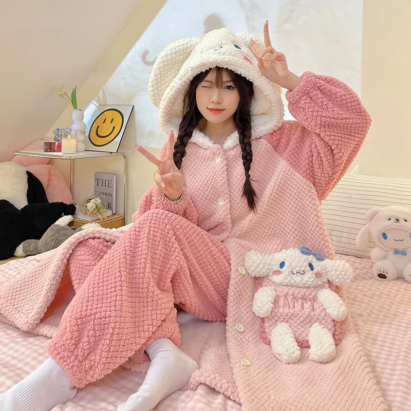 Kawaii Sanrios Hellokittys Kuromi Mymelody Cinnamoroll Plush Pajamas Cartoon Winter Thickening Girl Birthday Gift For Girlfriend