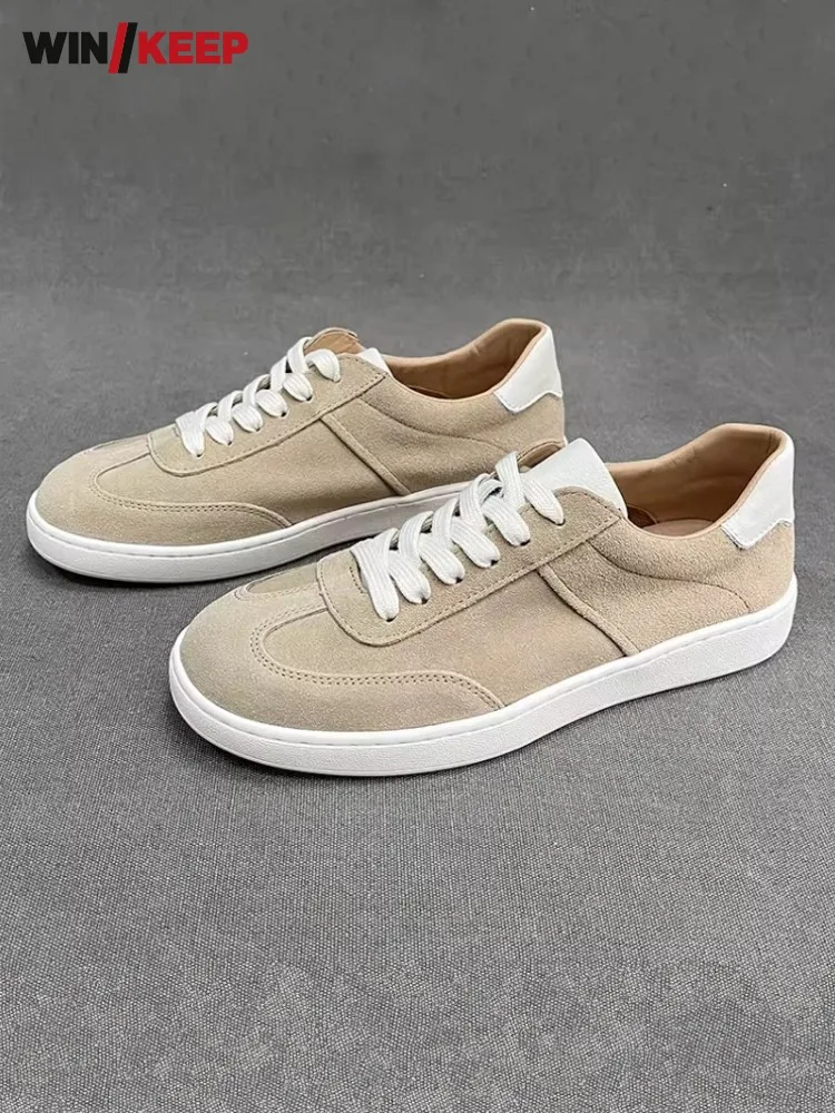 

Vintage Mens Lace Up Suede Real Leather Breathable Sneakers Comfortable Platform Trainers Handmade Jogging Running Sport Shoes