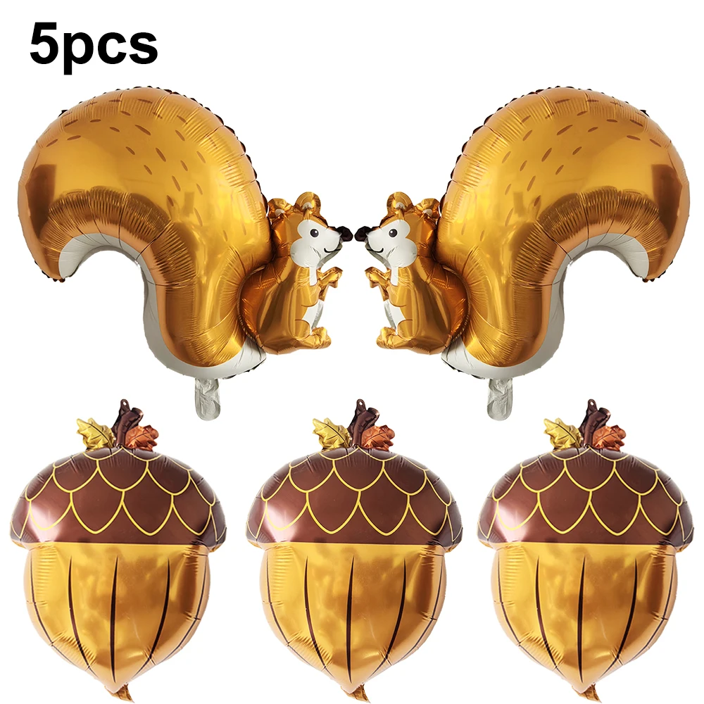 

5pcs Squirrel Balloon Cute Pinecone Aluminum Foil Ballon For Fall Harvest Forest Theme Birthday Decorations Forest Animal Ballon
